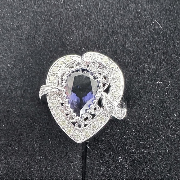 Blue Stone and CZ cocktail Ring in Sterling silver - Picture 5 of 12